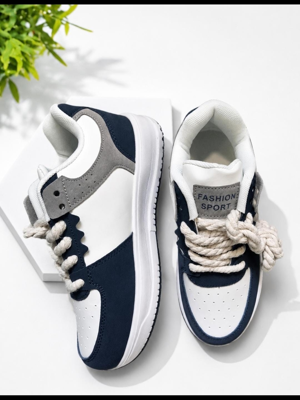 Fashion Sport Women's Navy and White Lace-Up Sneakers